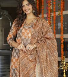 Women multicolor rayon blend ethnic motifs printed straight kurta trousers with dupatta