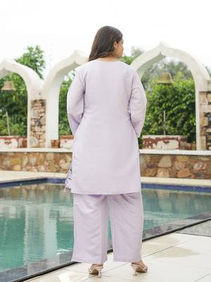 Women lavender silk blend solid embroidered coord sets 4