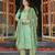 Women green rayon blend ethnic motifs printed straight kurta trousers with dupatta