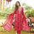 Women red viscose rayon floral embroidered straight kurta trousers with dupatta