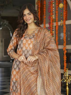Women multicolor rayon blend ethnic motifs printed straight kurta trousers with dupatta 1