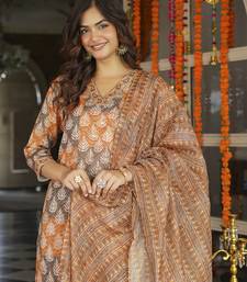 Women multicolor rayon blend ethnic motifs printed straight kurta trousers with dupatta
