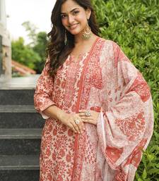 Women orange rayon blend floral printed straight kurta trousers with dupatta