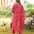 Women red viscose rayon floral embroidered straight kurta trousers with dupatta