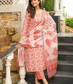 Women orange rayon blend floral printed straight kurta trousers with dupatta