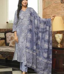 Women blue rayon blend batik printed straight kurta trousers with dupatta