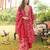 Women red viscose rayon floral embroidered straight kurta trousers with dupatta
