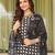 Women black rayon blend geometric printed straight kurta trousers with dupatta
