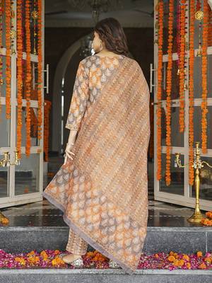 Women multicolor rayon blend ethnic motifs printed straight kurta trousers with dupatta 5