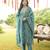 Women blue viscose rayon solid embroidered straight kurta trousers with dupatta