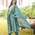 Women blue viscose rayon solid embroidered straight kurta trousers with dupatta