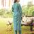 Women blue viscose rayon solid embroidered straight kurta trousers with dupatta