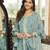 Women turquoise blue rayon blend floral printed straight kurta trousers with dupatta