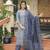 Women blue rayon blend floral printed straight kurta trousers with dupatta