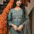 Women teal rayon blend ajrakh printed straight kurta trousers with dupatta