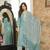 Women turquoise blue rayon blend floral printed straight kurta trousers with dupatta