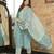 Women turquoise blue rayon blend floral printed straight kurta trousers with dupatta