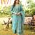 Women blue viscose rayon floral embroidered straight kurta trousers with dupatta
