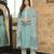 Women turquoise blue rayon blend floral printed straight kurta trousers with dupatta