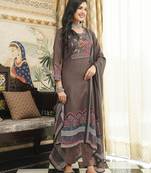 Women brown rayon blend ethnic motifs printed straight kurta trousers with dupatta