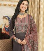 Women black rayon blend ajrakh printed straight kurta trousers with dupatta