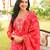 Women red viscose rayon floral embroidered straight kurta trousers with dupatta