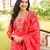 Women red viscose rayon floral embroidered straight kurta trousers with dupatta