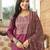 Women purple rayon blend ajrakh printed straight kurta trousers with dupatta