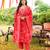 Women red viscose rayon floral embroidered straight kurta trousers with dupatta