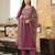 Women purple rayon blend ajrakh printed straight kurta trousers with dupatta
