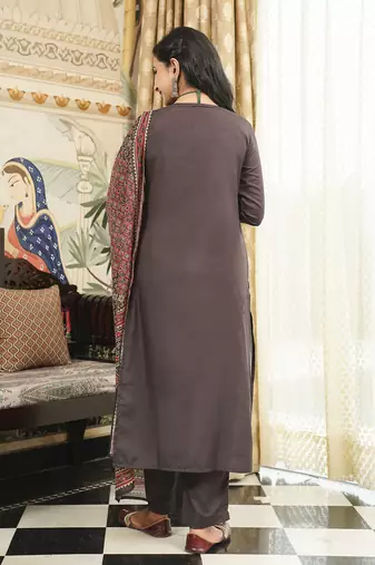 Women Black Rayon Blend Printed Kurta Trousers Dupatta