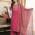 Women pink rayon blend ajrakh printed straight kurta trousers with dupatta