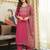 Women pink rayon blend ajrakh printed straight kurta trousers with dupatta
