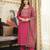 Women pink rayon blend ajrakh printed straight kurta trousers with dupatta