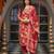 Women red viscose rayon floral printed straight kurta trousers with dupatta