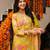 Women yellow viscose rayon geometric embroidered straight kurta trousers with dupatta