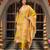 Women yellow viscose rayon geometric embroidered straight kurta trousers with dupatta