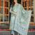 Women blue viscose rayon floral embroidered straight kurta trousers with dupatta