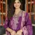 Women purple poly chanderi floral embroidered straight kurta trousers with dupatta