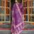Women purple poly chanderi floral embroidered straight kurta trousers with dupatta