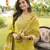 Women yellow poly chanderi floral embroidered straight kurta trousers with dupatta