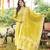 Women yellow poly chanderi floral embroidered straight kurta trousers with dupatta