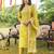 Women yellow poly chanderi floral embroidered straight kurta trousers with dupatta