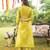 Women yellow poly chanderi floral embroidered straight kurta trousers with dupatta