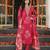 Women red poly chanderi floral embroidered straight kurta trousers with dupatta