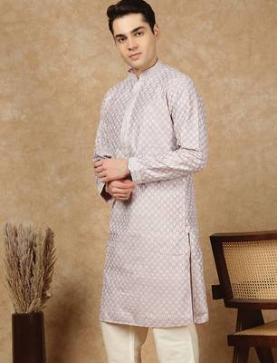 Red cotton embroidered kurta for men 2