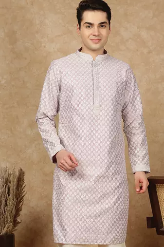 Red cotton embroidered kurta for men