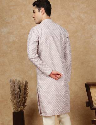 Red cotton embroidered kurta for men 4