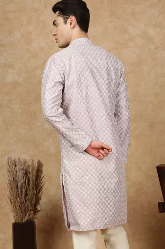 Red cotton embroidered kurta for men