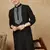 Black cotton embroidered kurta for men